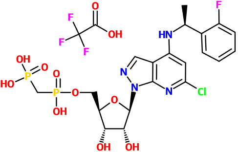 (image for) MC021142 6-Chloro-N-[(1S)-1-(2-fluorophenyl)ethyl]-1-{5-O-[hydroxy(phosphonomethyl)phosphoryl]-ß-D-ribofuranosyl}-1H-pyrazolo[3,4-b]pyridin-4-amine, trifluoroacetic acid